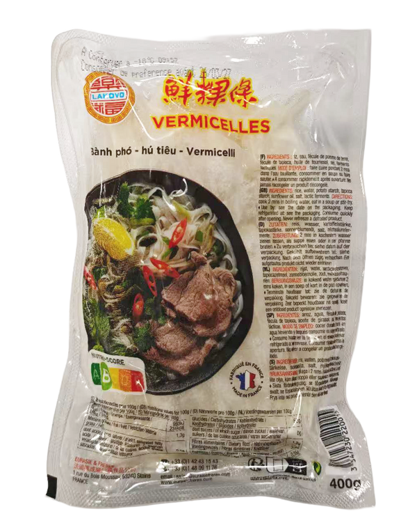 VERMICELLES DE RIZ POUR PHỞ (BANH PHỞ - HỦ TIẾU)-LAKOVO 400G Exostar Paris
