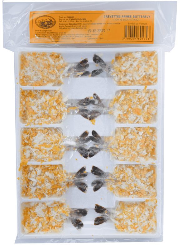 CREVETTE PANÉE BUTTERFLY / TÔM XẺ BƯỚM TẨM BỘT 10pcs Origine: Vietnam