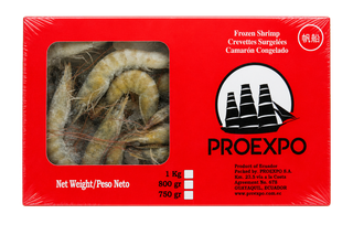 CREVETTES ENTIERES VANNAMEI 1KG (750GR NET) Origine: Equateur