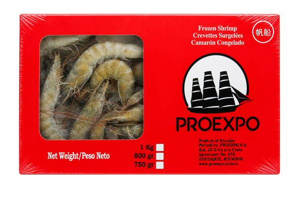 CREVETTES ENTIERES VANNAMEI 1KG (750GR NET) Origine: Equateur