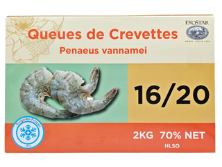 QUEUE DE CREVETTE VANNAMEI VIETNAM 2KG (1,4KG NET) Origine: Vietnam