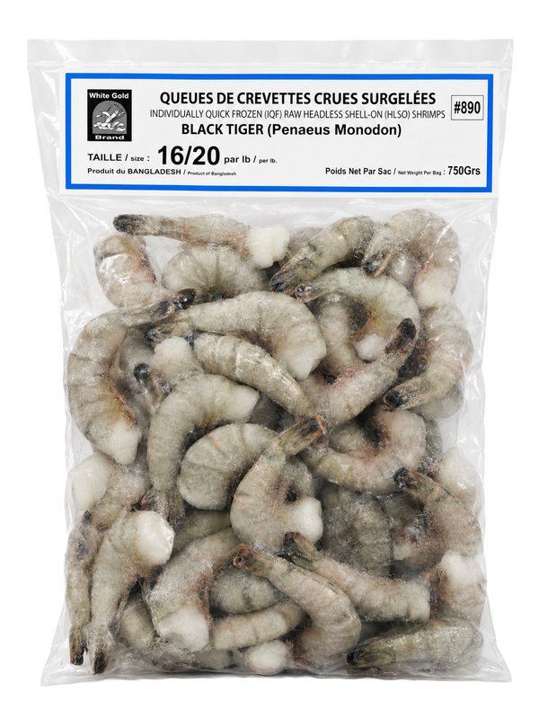QUEUE DE CREVETTE/GAMBAS BLACK TIGER SACHET 1KG (750GR NET) Origine: Bangladesh